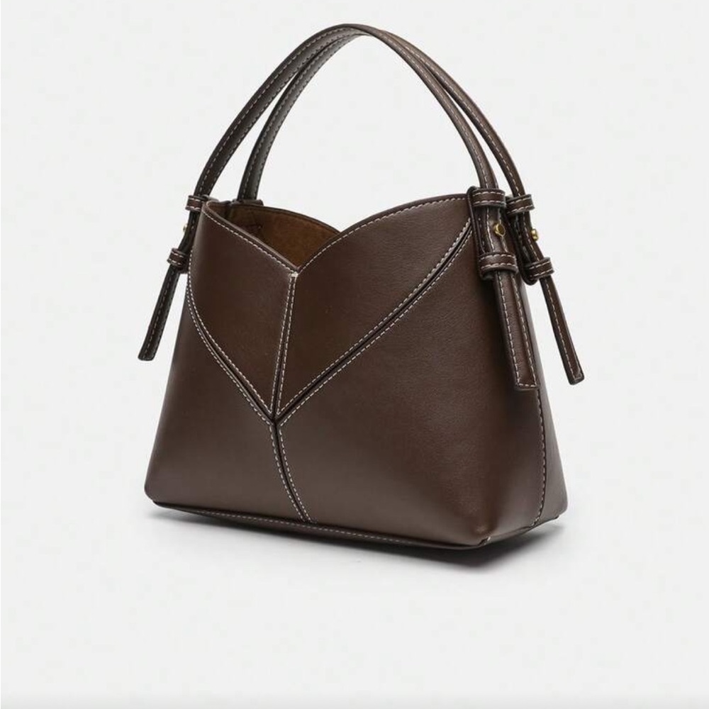Brown faux leather top handle bag - Picture 3 of 9